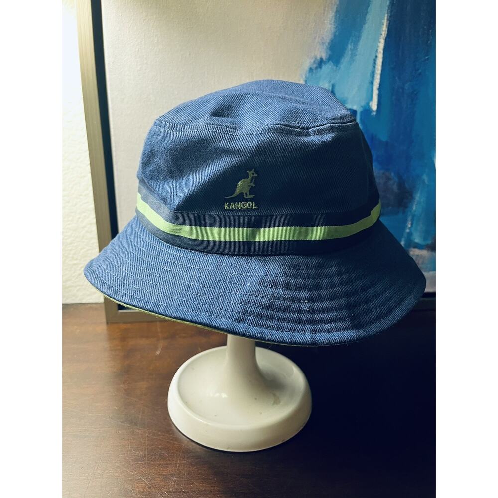 Classic Kangol Unisex Stripe Lahinch Navy Lime Green Bucket Hat Size S